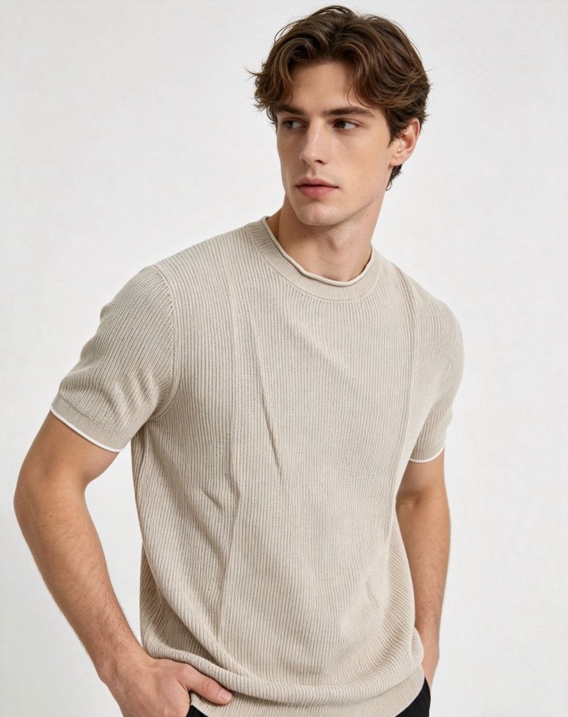 Cream Ribbed Short Sleeve T-Shirt view