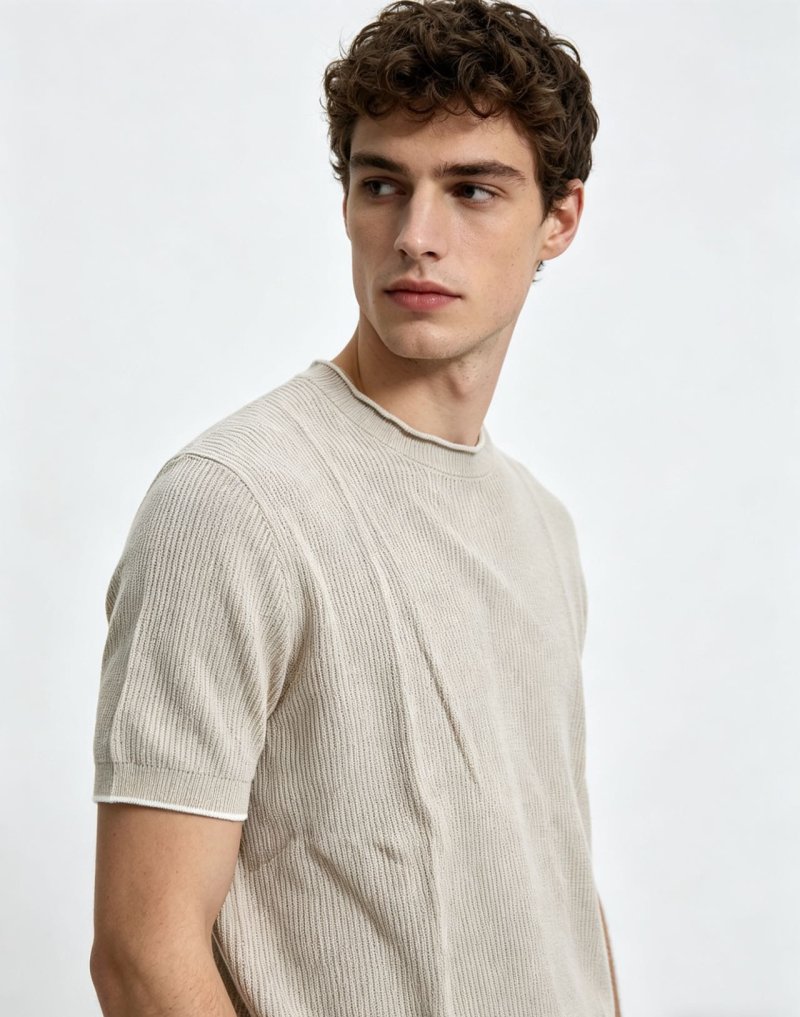 Cream Ribbed Short Sleeve T-Shirt view