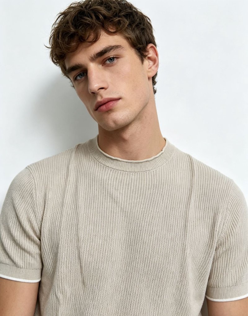 Cream Ribbed Short Sleeve T-Shirt view