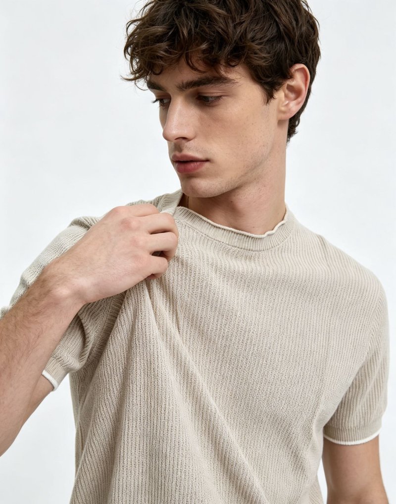 Cream Ribbed Short Sleeve T-Shirt view
