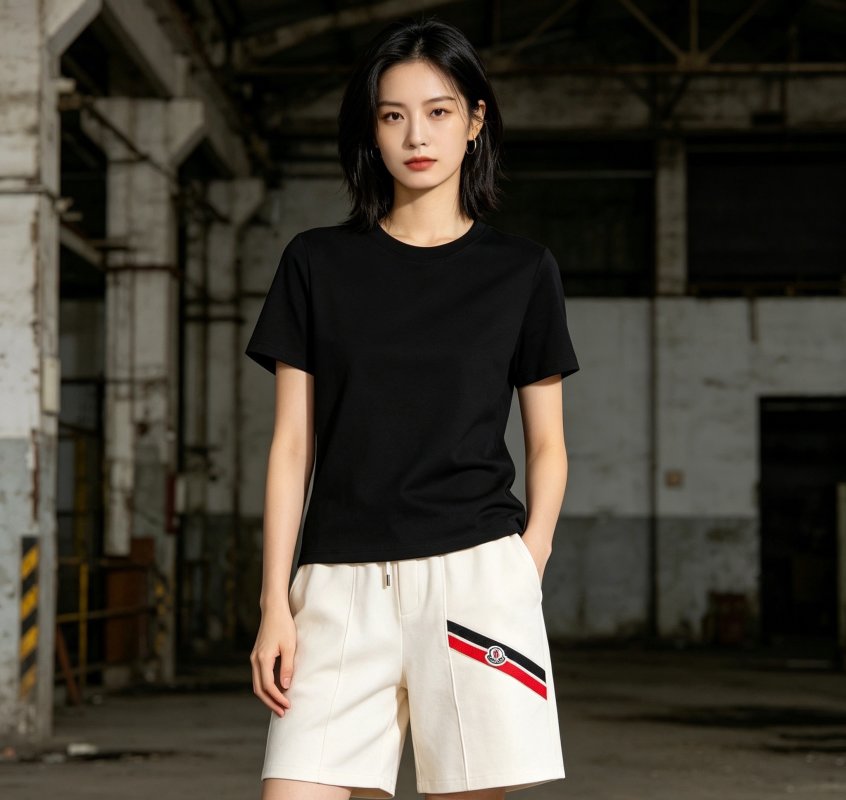 Moncler Diagonal Stripe Shorts Cream view