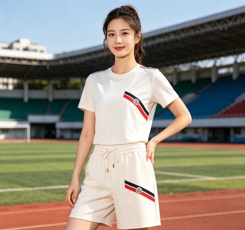 Moncler Diagonal Stripe Shorts Cream view