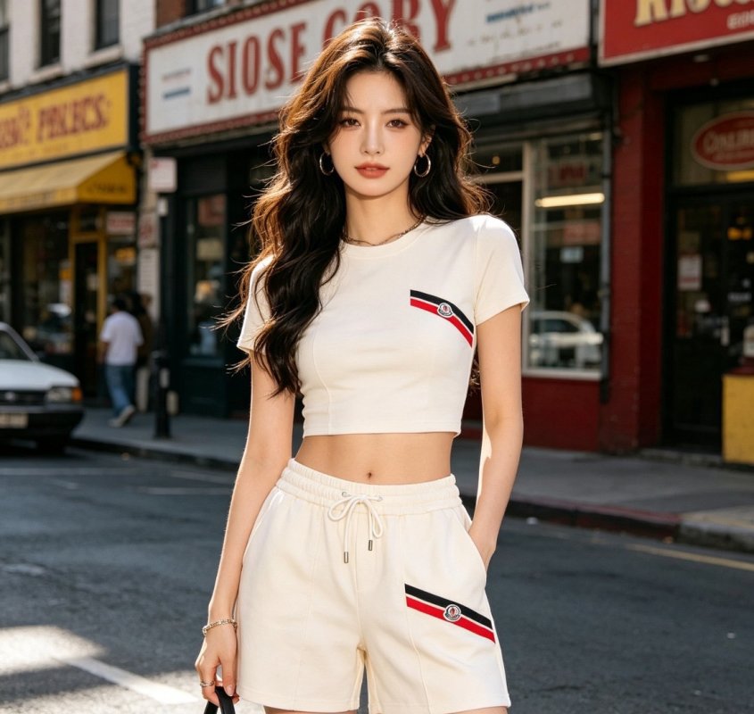 Moncler Diagonal Stripe Shorts Cream view