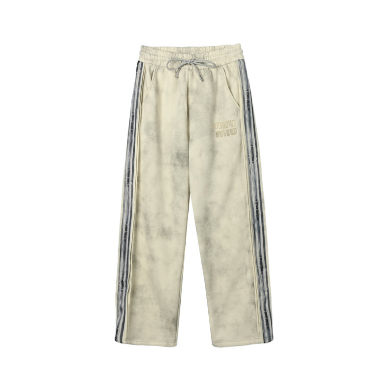 Essentials Cream Track Pants with Navy Stripe view