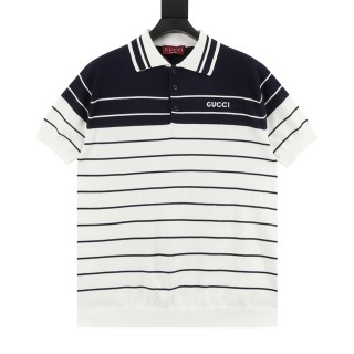 Gucci Striped Jacquard Polo Shirt Navy & White