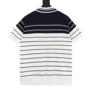 Gucci Striped Jacquard Polo Shirt Navy & White view 2