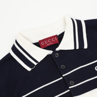 Gucci Striped Jacquard Polo Shirt Navy & White view 3