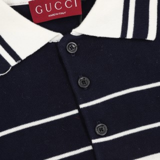 Gucci Striped Jacquard Polo Shirt Navy & White view 5