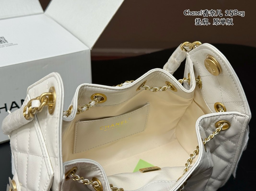 Chanel 25 Quilted White Leather Shoulder Bag with Gold CC Logo view