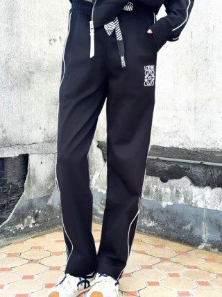 Loewe Black Logo Track Pants with Checkered Drawstring