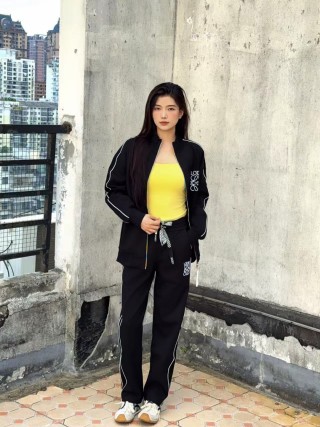 Loewe Black Logo Track Pants with Checkered Drawstring view 5
