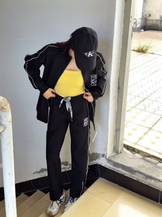 Loewe Black Logo Track Pants with Checkered Drawstring view 6
