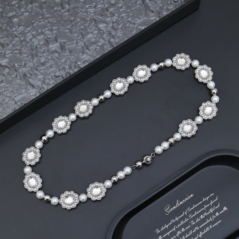 Louis Vuitton Silver Floral Brass Glass Pearl Necklace 2024