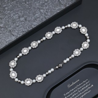 Louis Vuitton Silver Floral Brass Glass Pearl Necklace 2024