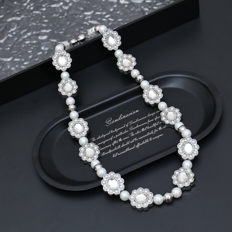 Louis Vuitton Silver Floral Brass Glass Pearl Necklace 2024 view