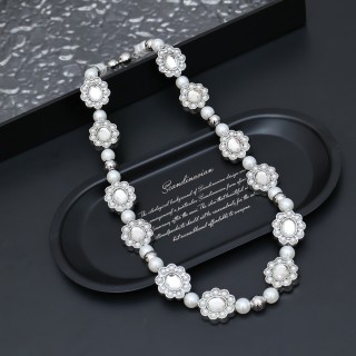 Louis Vuitton Silver Floral Brass Glass Pearl Necklace 2024 view 2