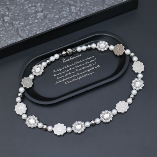 Louis Vuitton Silver Floral Brass Glass Pearl Necklace 2024 view 3