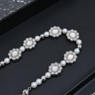 Louis Vuitton Silver Floral Brass Glass Pearl Necklace 2024 view 5