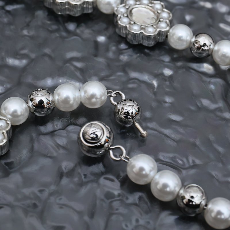 Louis Vuitton Silver Floral Brass Glass Pearl Necklace 2024 view