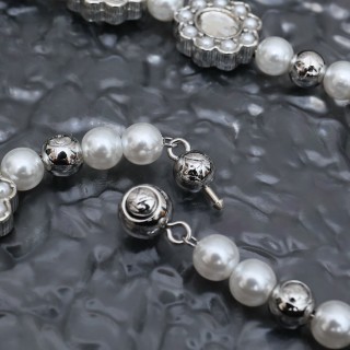 Louis Vuitton Silver Floral Brass Glass Pearl Necklace 2024 view 7