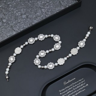 Louis Vuitton Silver Floral Brass Glass Pearl Necklace 2024 view 8