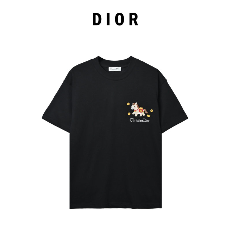 Dior Black Dog Embroidered Short Sleeve T-Shirt view