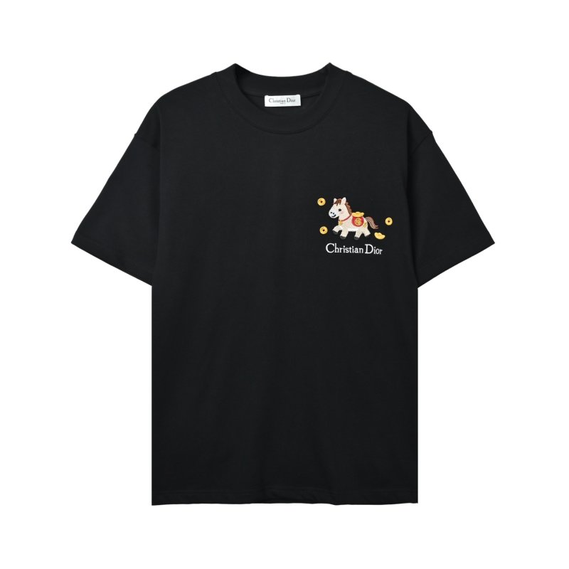 Dior Black Dog Embroidered Short Sleeve T-Shirt view