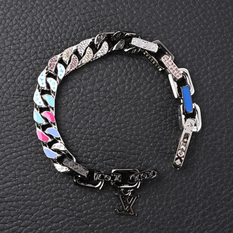 LV Chain Letter Colorful Bracelet – Silver & Pink