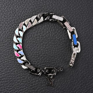 LV Chain Letter Colorful Bracelet – Silver & Pink