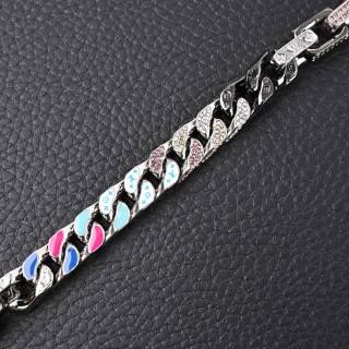 LV Chain Letter Colorful Bracelet – Silver & Pink view 3
