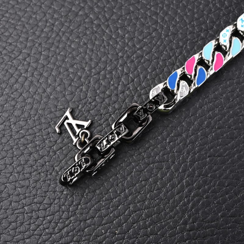 LV Chain Letter Colorful Bracelet – Silver & Pink view