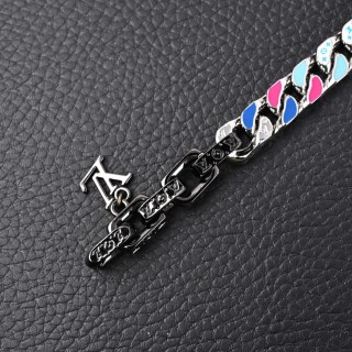 LV Chain Letter Colorful Bracelet – Silver & Pink view 6
