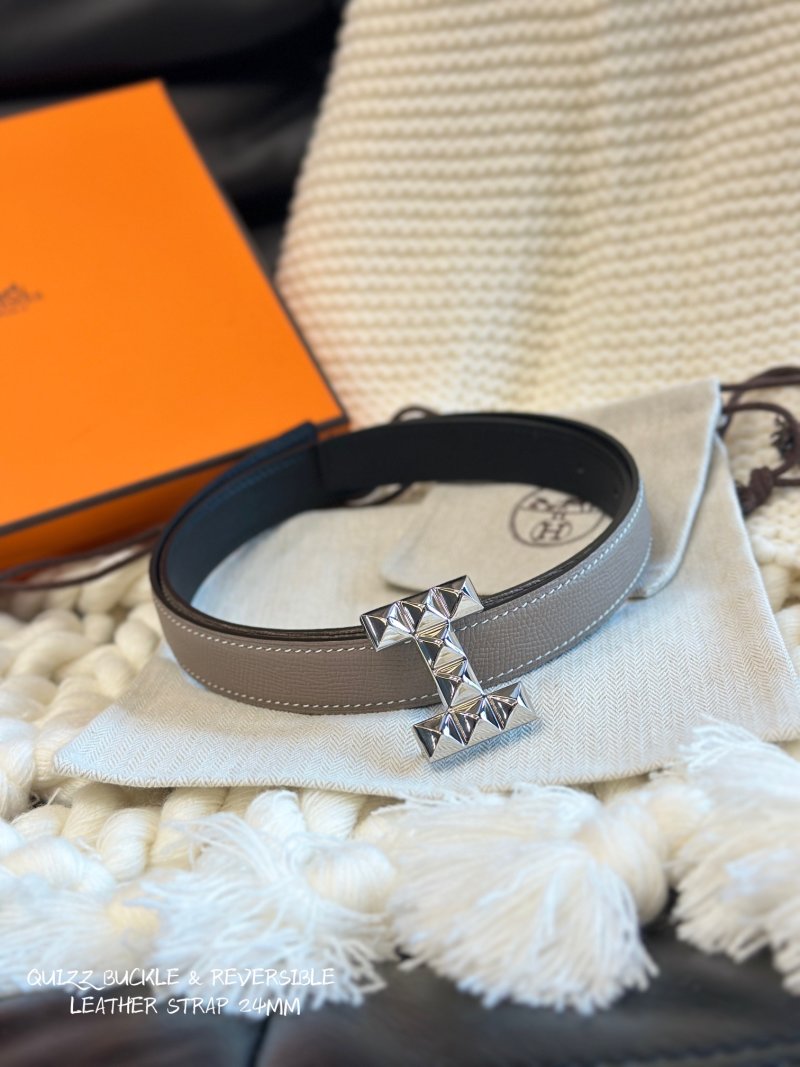 Hermès Quizz Party Buckle Reversible Leather Belt – Grey
