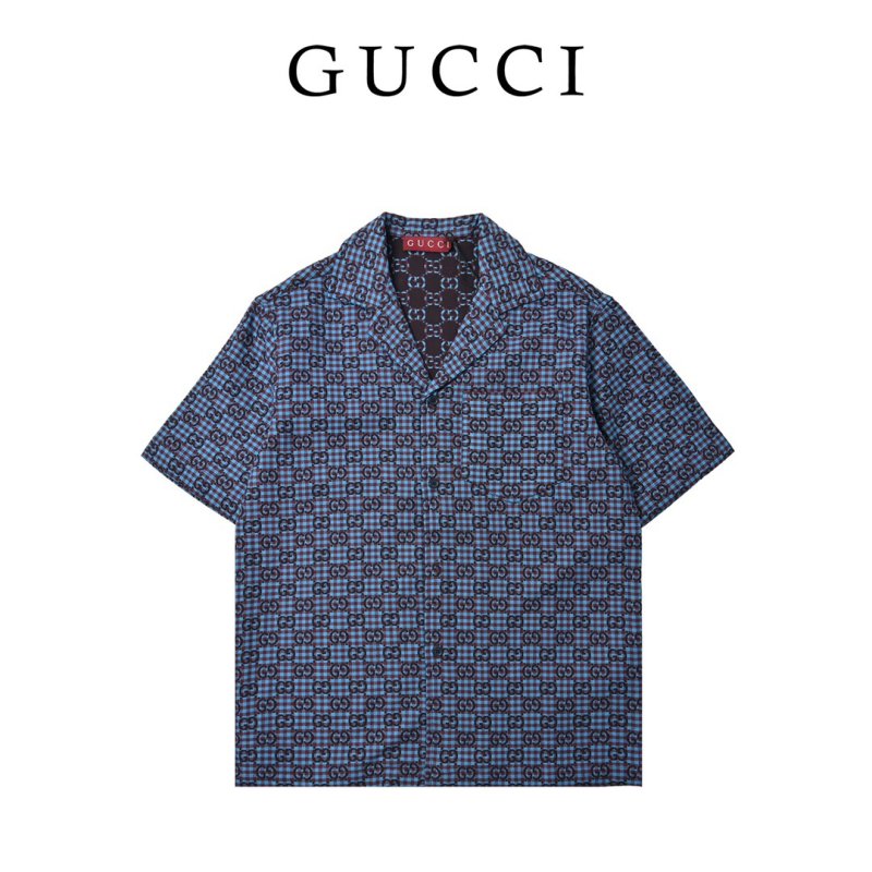 Blue Checkered Short Sleeve Casual Shirt view