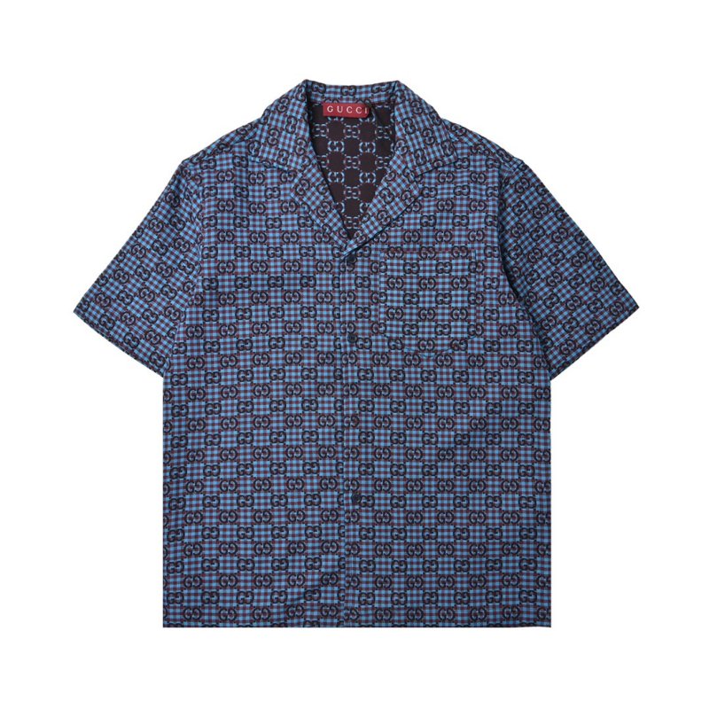 Blue Checkered Short Sleeve Casual Shirt view
