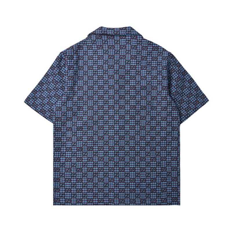 Blue Checkered Short Sleeve Casual Shirt view