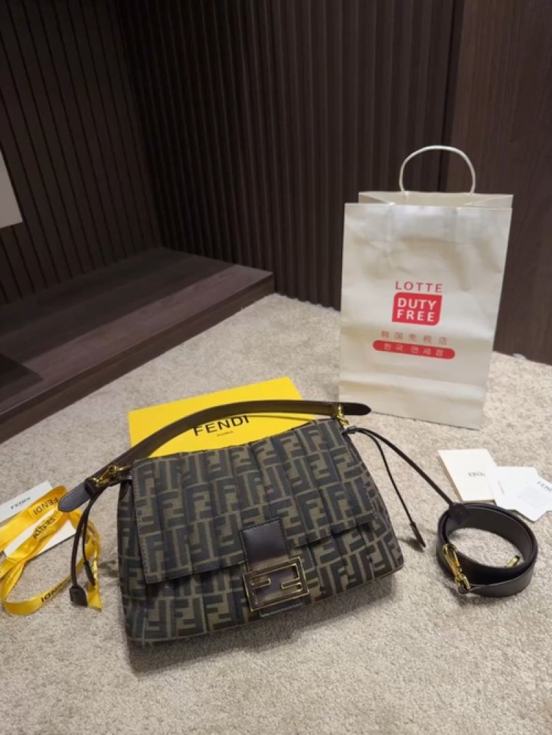 Fendi Zucca Monogram Shoulder Bag Black Yellow