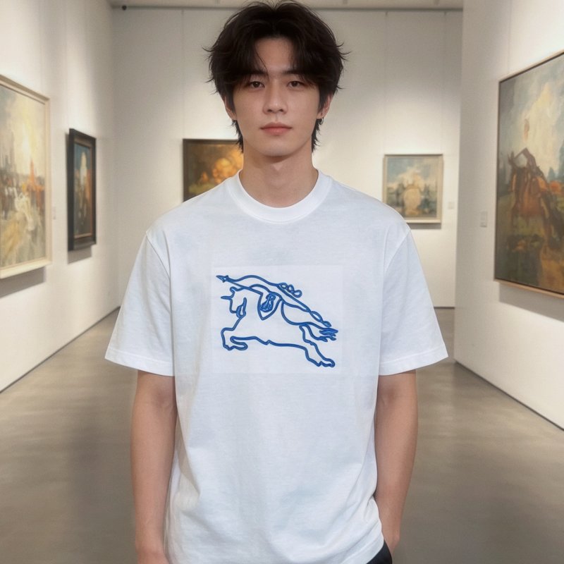Burberry Jumping Horse Print White T-Shirt view