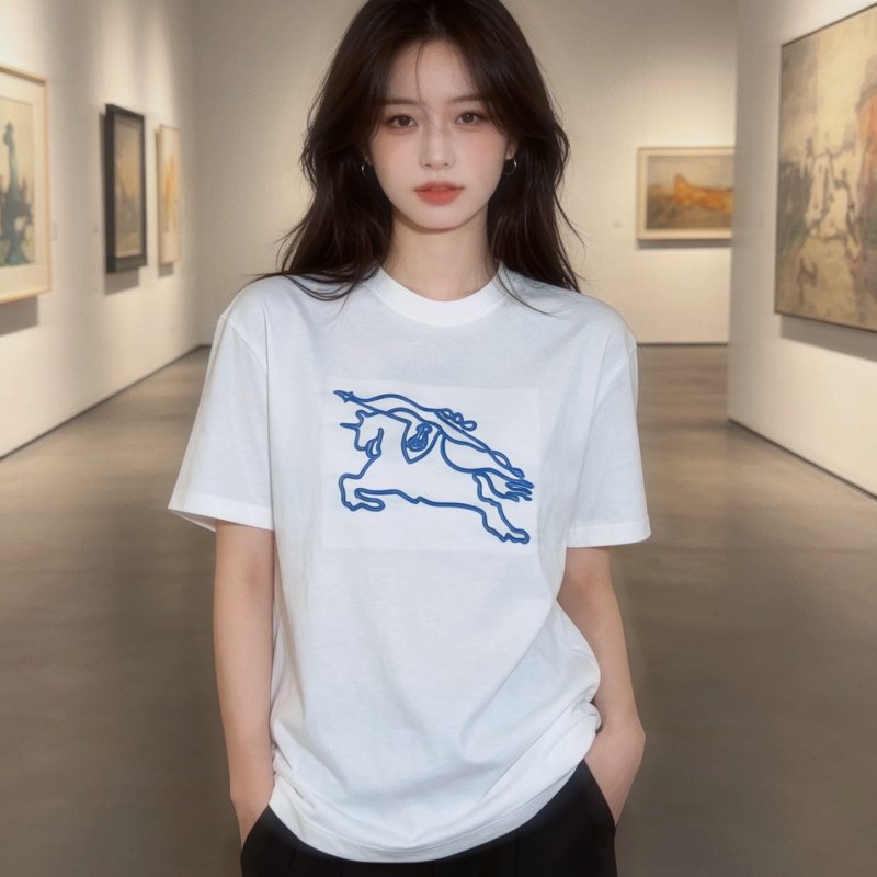 Burberry Jumping Horse Print White T-Shirt view