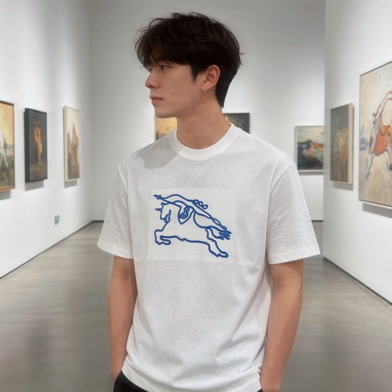 Burberry Jumping Horse Print White T-Shirt view