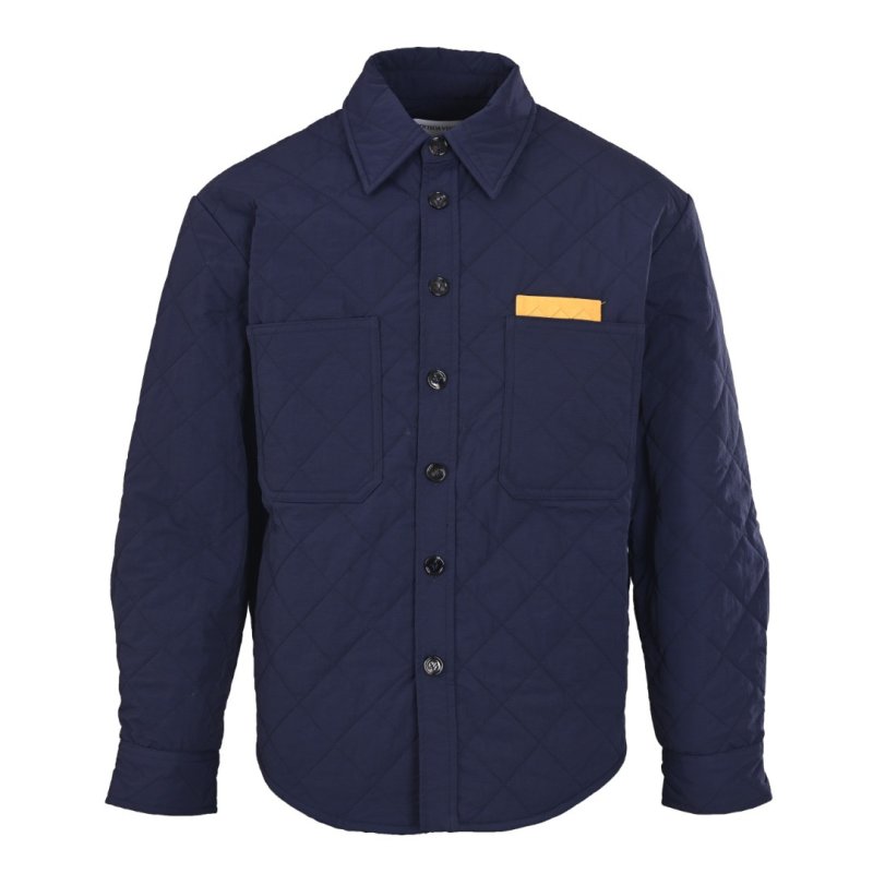 Navy Quilted Puffer Jacket with Leather Trim view