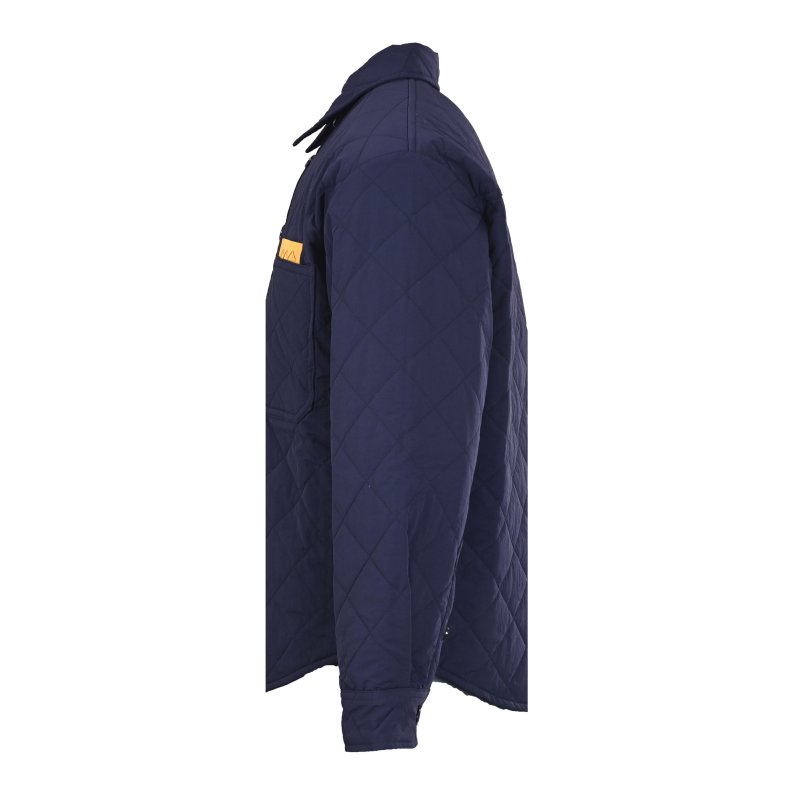 Navy Quilted Puffer Jacket with Leather Trim view