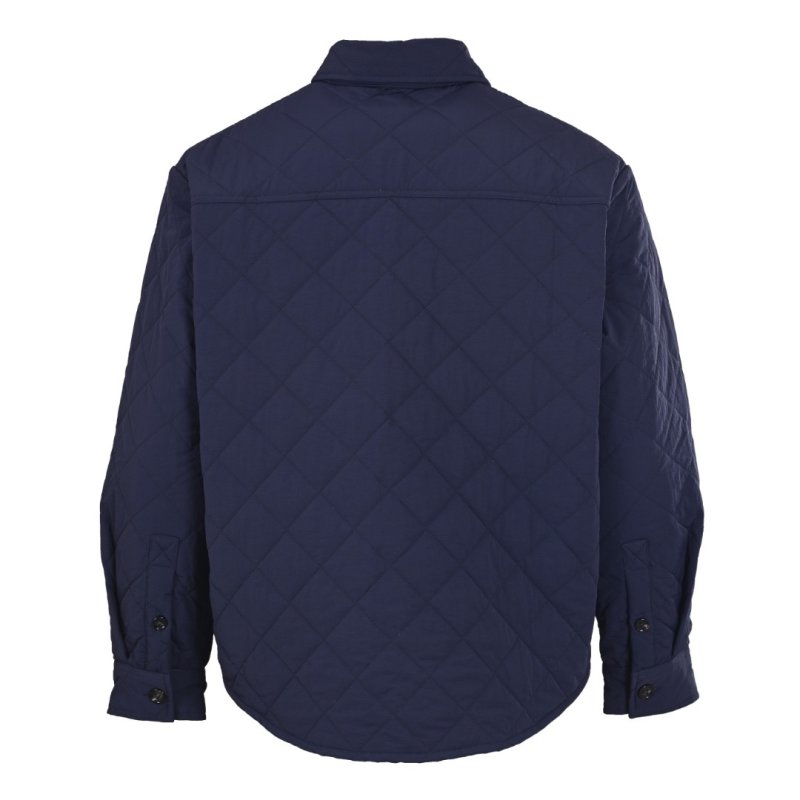 Navy Quilted Puffer Jacket with Leather Trim view