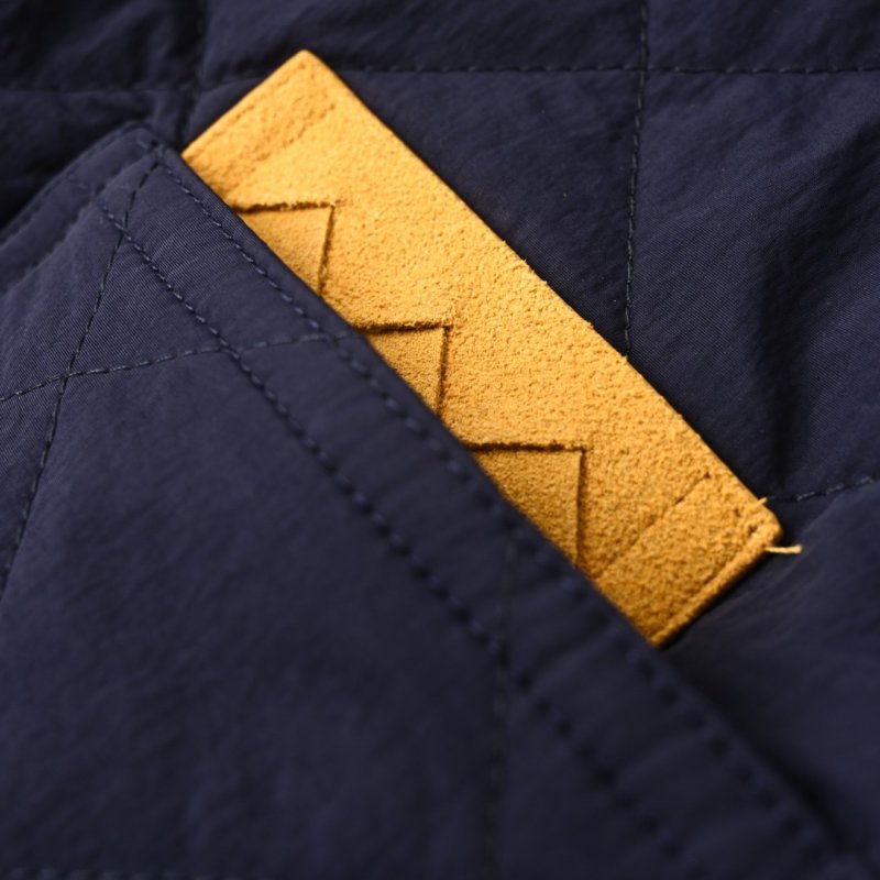 Navy Quilted Puffer Jacket with Leather Trim view