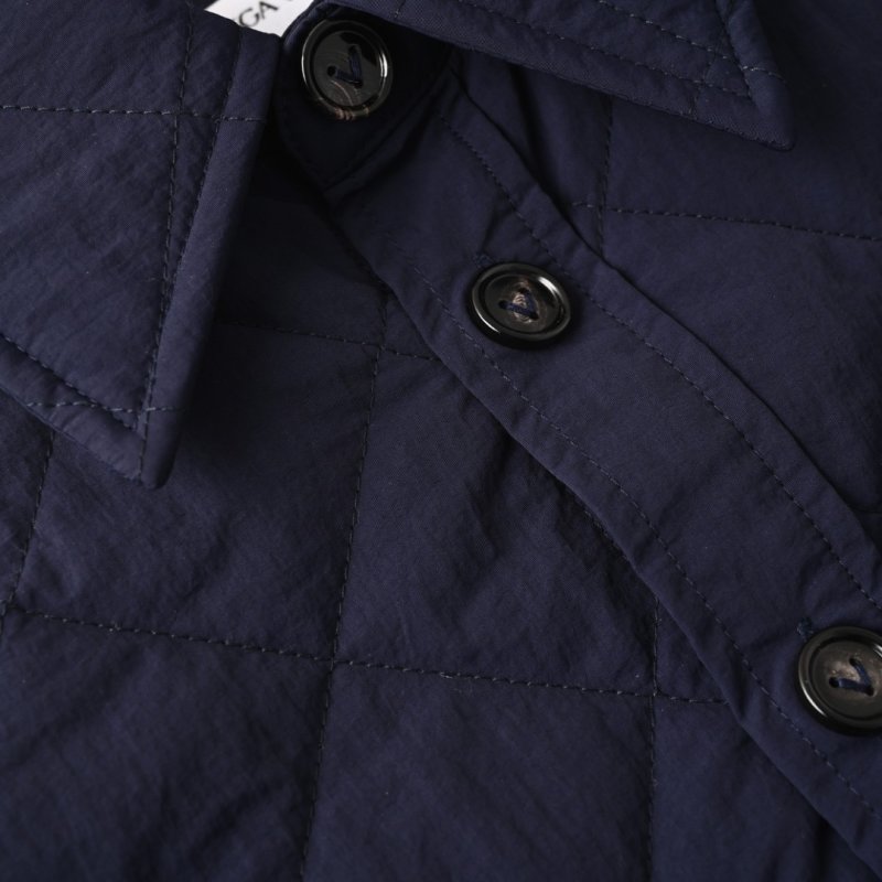 Navy Quilted Puffer Jacket with Leather Trim view
