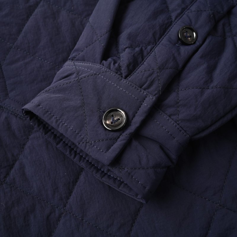 Navy Quilted Puffer Jacket with Leather Trim view