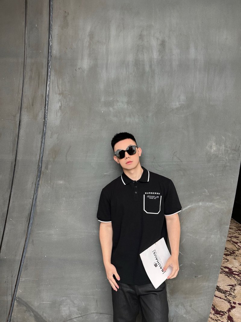 Burberry Black Polo Shirt with White Trim