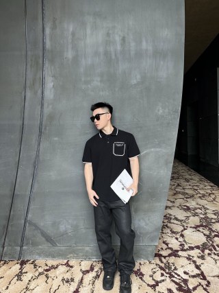 Burberry Black Polo Shirt with White Trim view 2