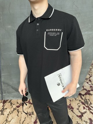 Burberry Black Polo Shirt with White Trim view 5