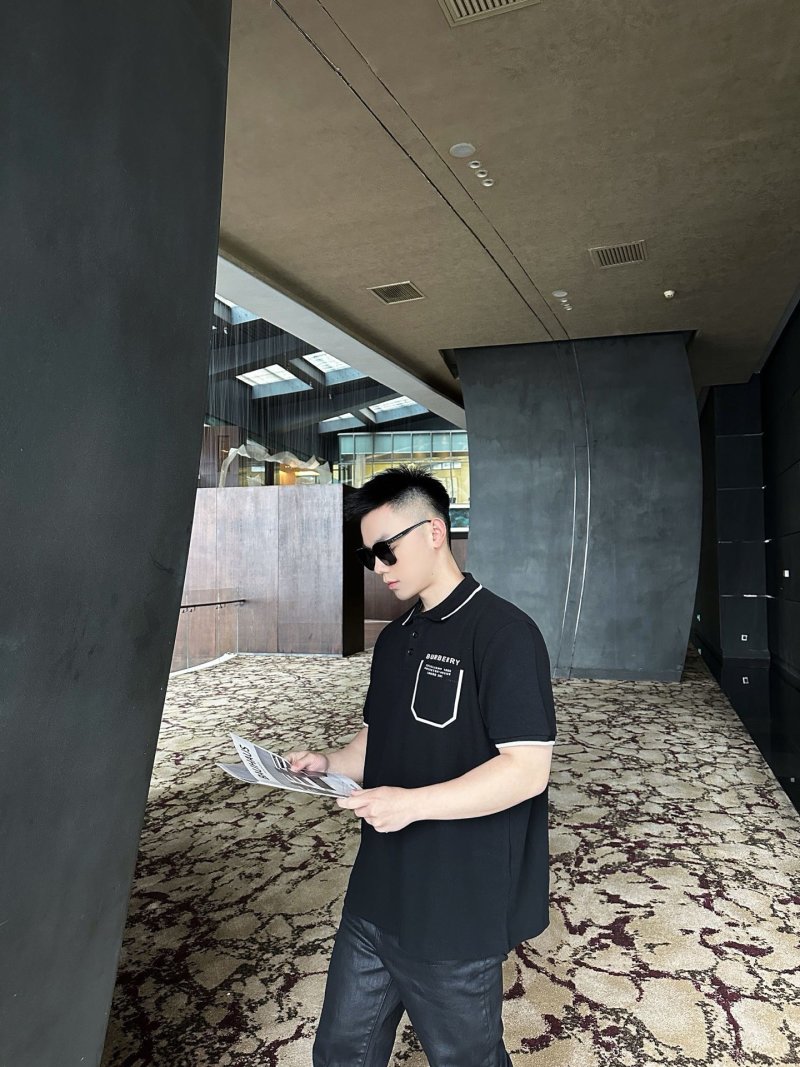Burberry Black Polo Shirt with White Trim view